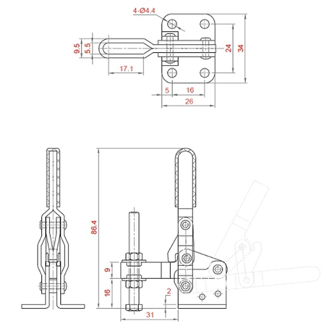 Vendita online Bloccaggio verticale base piatta braccio regolabile 80 Kg.